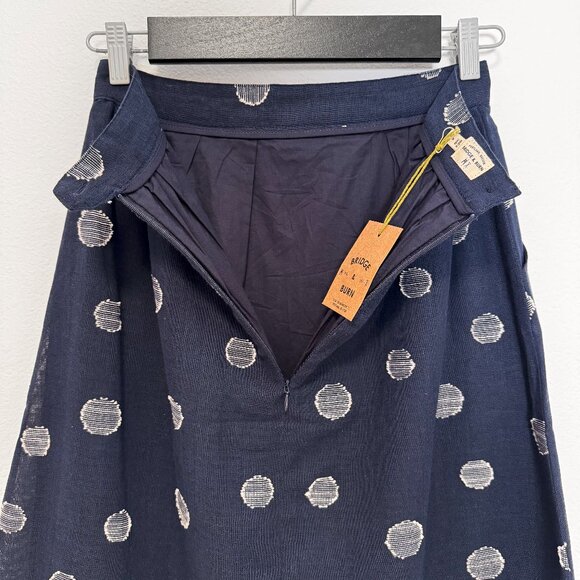 NWT Bridge & Burn Navy Polka Dot Skirt Size Small Linen Cotton Blend - Picture 6 of 13